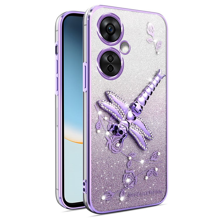 KADEM For OnePlus Nord CE3 5G Case Dragonfly Kickstand TPU Flowers Glitter Phone Cover - Purple