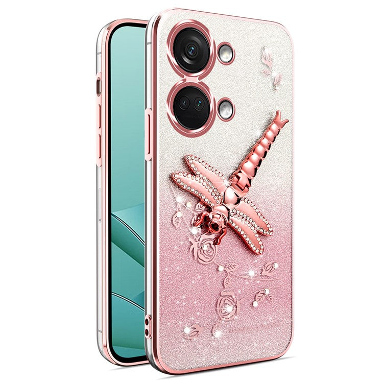 KADEM For OnePlus Ace 2V / Nord 3 5G Case Dragonfly Kickstand TPU Flowers Glitter Phone Cover - Pink