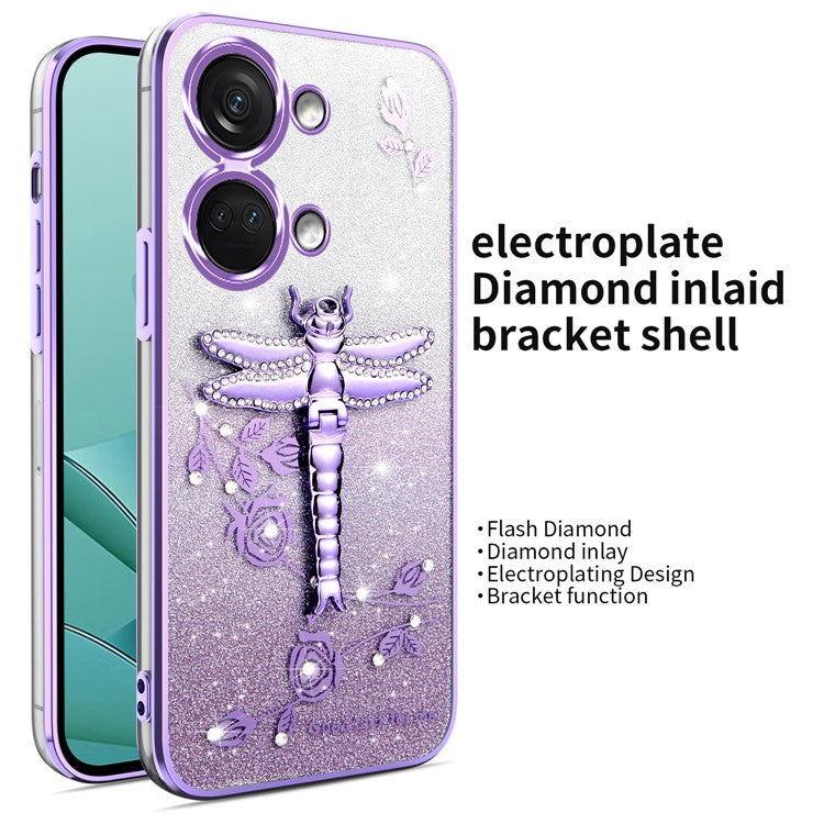 KADEM For OnePlus Ace 2V / Nord 3 5G Case Dragonfly Kickstand TPU Flowers Glitter Phone Cover - Purple