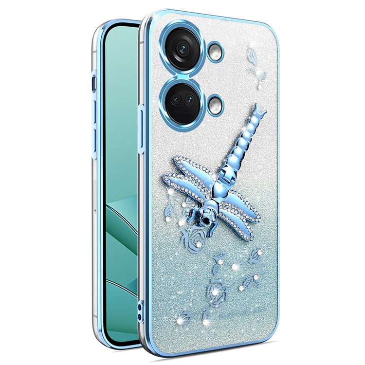 KADEM For OnePlus Ace 2V / Nord 3 5G Case Dragonfly Kickstand TPU Flowers Glitter Phone Cover - Blue