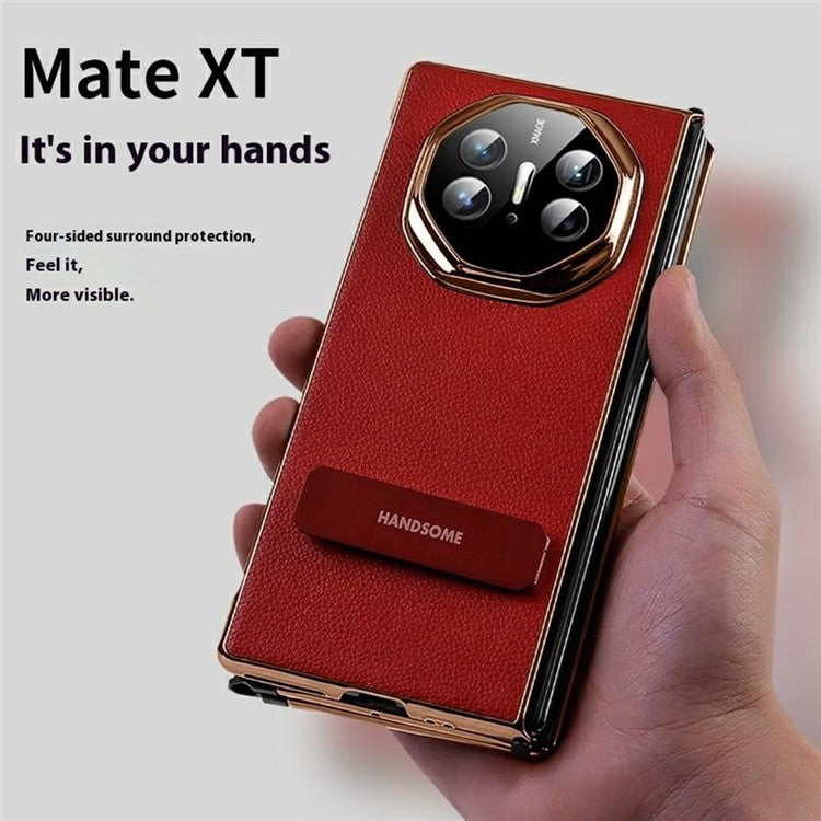 For Huawei Mate XT Ultimate Phone Case Kickstand Leather+PC Mobile Cover - Red