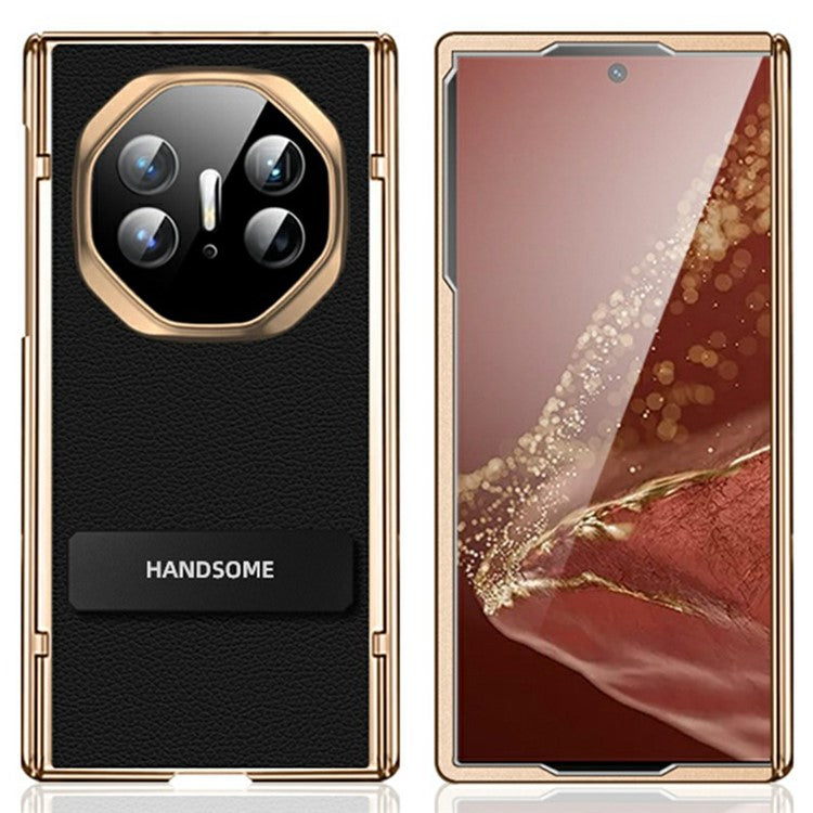 For Huawei Mate XT Ultimate Case Magnetic Hinge Leather+PC Kickstand Back Cover - Black