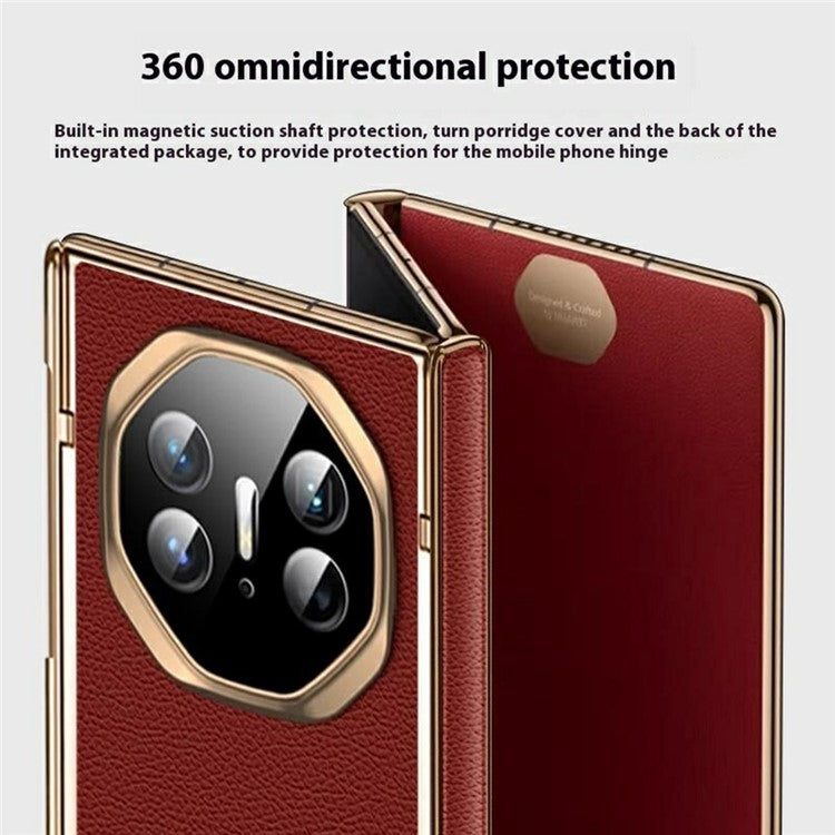 For Huawei Mate XT Ultimate Case Magnetic Hinge Leather+PC Kickstand Back Cover - Black