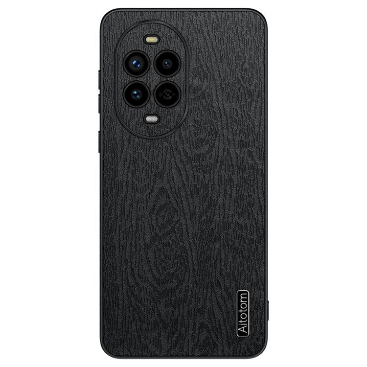 For Huawei nova 13 Pro 5G Case Wood Texture PU Leather Coated PC+TPU Phone Cover - Black