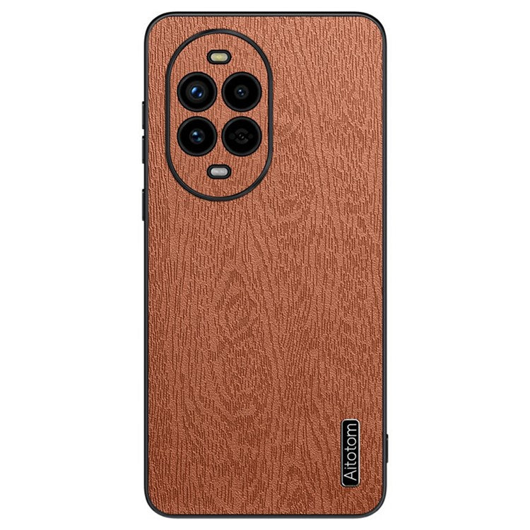 For Huawei nova 13 Pro 5G Case Wood Texture PU Leather Coated PC+TPU Phone Cover - Brown