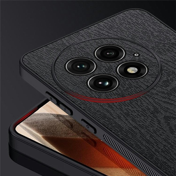 For OnePlus 13 Case Wood Texture PU Leather Coated PC+TPU Phone Cover - Grey