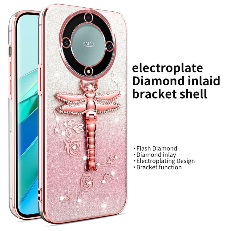 KADEM Case For Honor X40 5G / X9a 5G / Magic5 Lite 5G Dragonfly Kickstand TPU Flowers Glitter Phone Cover - Pink