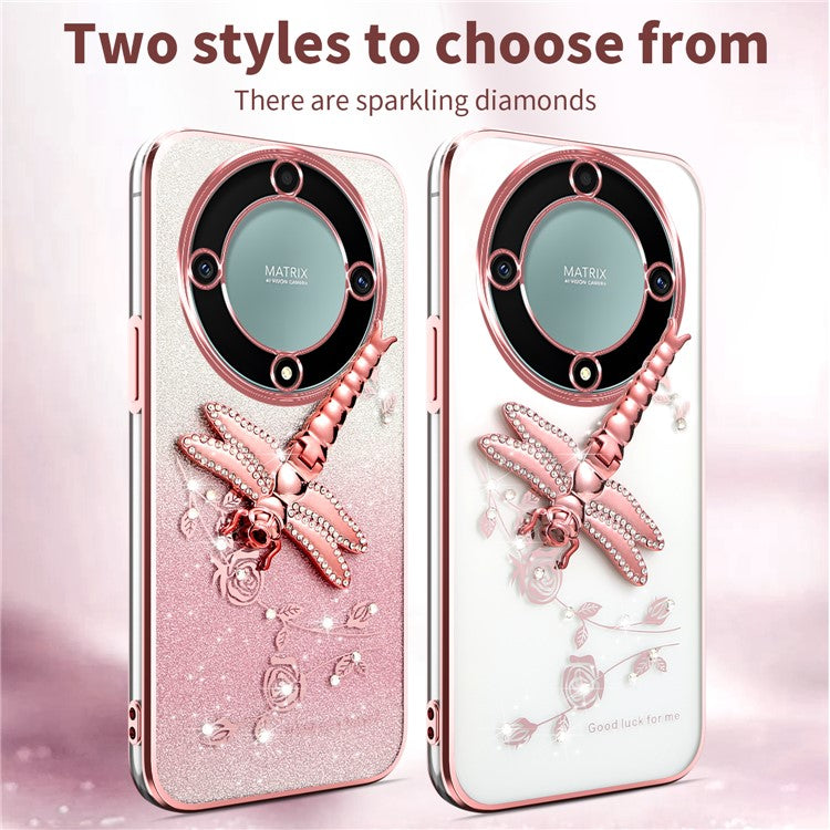 KADEM Case For Honor X40 5G / X9a 5G / Magic5 Lite 5G Dragonfly Kickstand TPU Flowers Glitter Phone Cover - Pink
