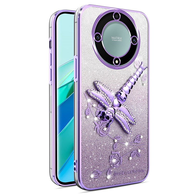 KADEM Case For Honor X40 5G / X9a 5G / Magic5 Lite 5G Dragonfly Kickstand TPU Flowers Glitter Phone Cover - Purple