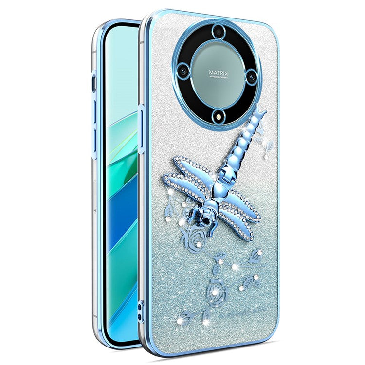 KADEM Case For Honor X40 5G / X9a 5G / Magic5 Lite 5G Dragonfly Kickstand TPU Flowers Glitter Phone Cover - Blue