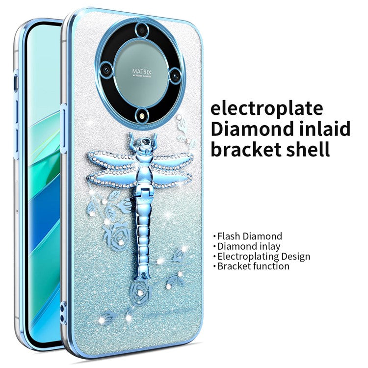 KADEM Case For Honor X40 5G / X9a 5G / Magic5 Lite 5G Dragonfly Kickstand TPU Flowers Glitter Phone Cover - Blue