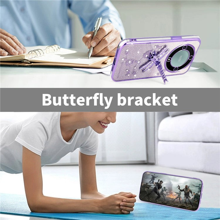 KADEM Case For Honor X40 5G / X9a 5G / Magic5 Lite 5G Dragonfly Kickstand TPU Flowers Glitter Phone Cover - Blue