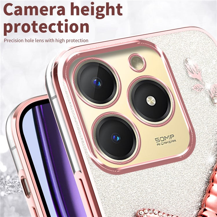 KADEM For Infinix Smart 8 4G Case Dragonfly Kickstand TPU Flowers Glitter Phone Cover - Purple