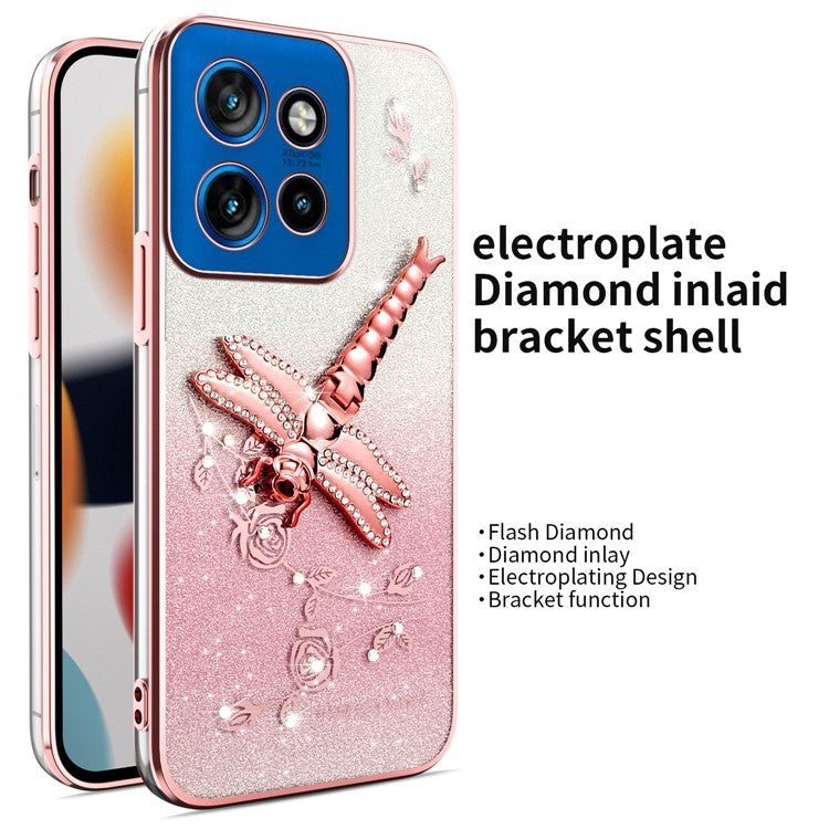 KADEM For Motorola Edge 50 Neo 5G / Moto S50 5G / Thinkphone 25 5G Case Dragonfly Kickstand TPU Flowers Glitter Phone Cover - Pink