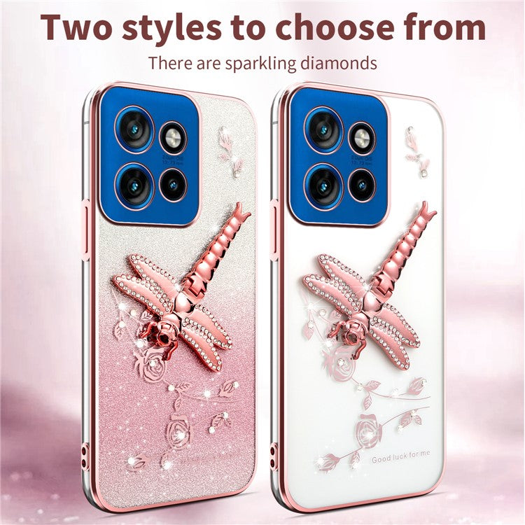 KADEM For Motorola Edge 50 Neo 5G / Moto S50 5G / Thinkphone 25 5G Case Dragonfly Kickstand TPU Flowers Glitter Phone Cover - Blue