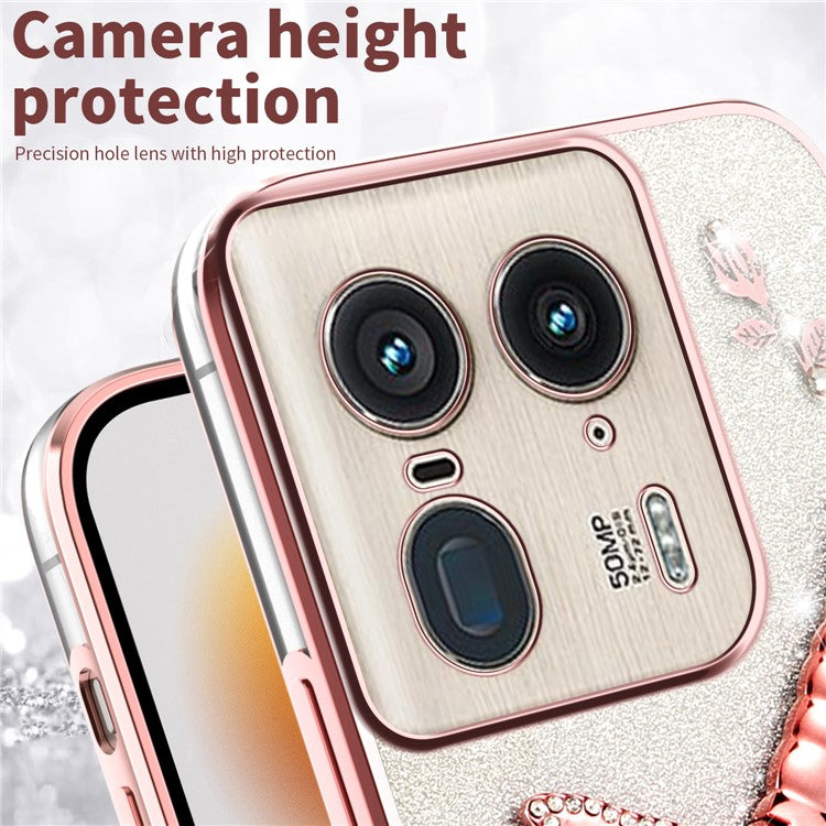 KADEM For Motorola Edge 50 Ultra 5G Case Dragonfly Kickstand TPU Flowers Glitter Phone Cover - Pink