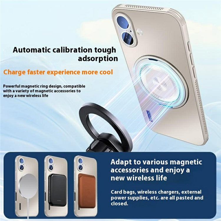 For iPhone 16 Case Compatible with MagSafe Kickstand TPU+PC Heat Dissipation Phone Cover - Gold