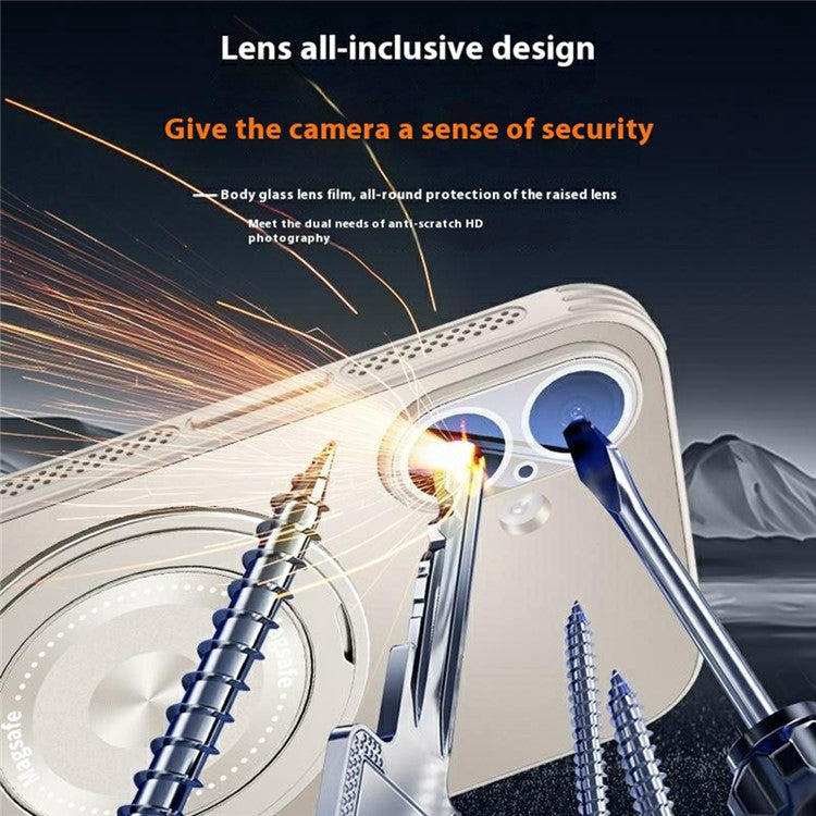 For iPhone 16 Case Compatible with MagSafe Kickstand TPU+PC Heat Dissipation Phone Cover - Gold