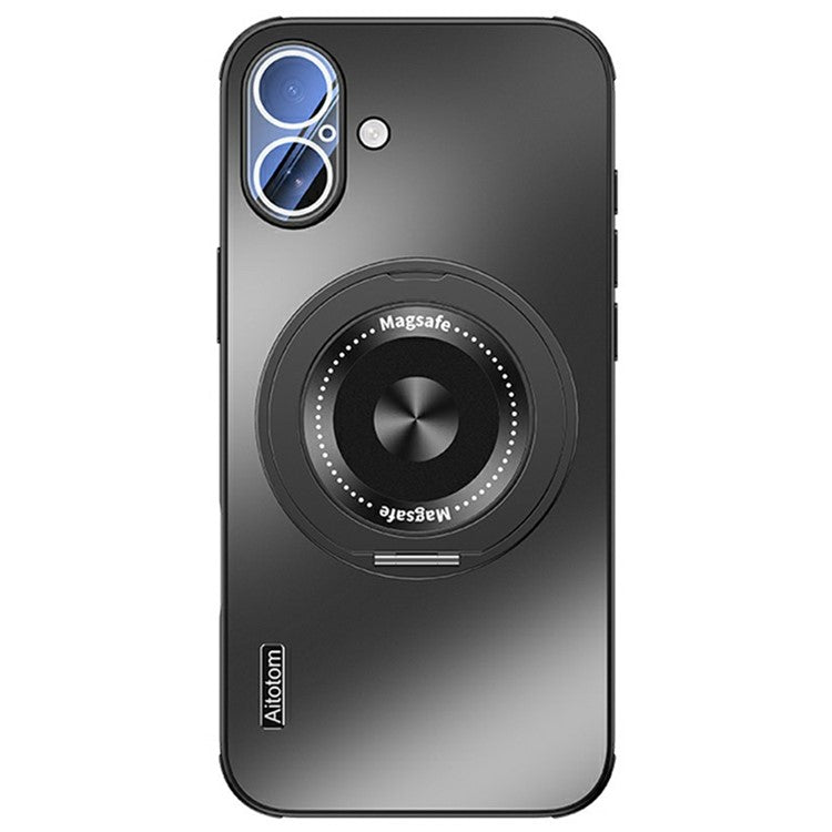 For iPhone 16 Case Compatible with MagSafe Kickstand TPU+PC Heat Dissipation Phone Cover - Black