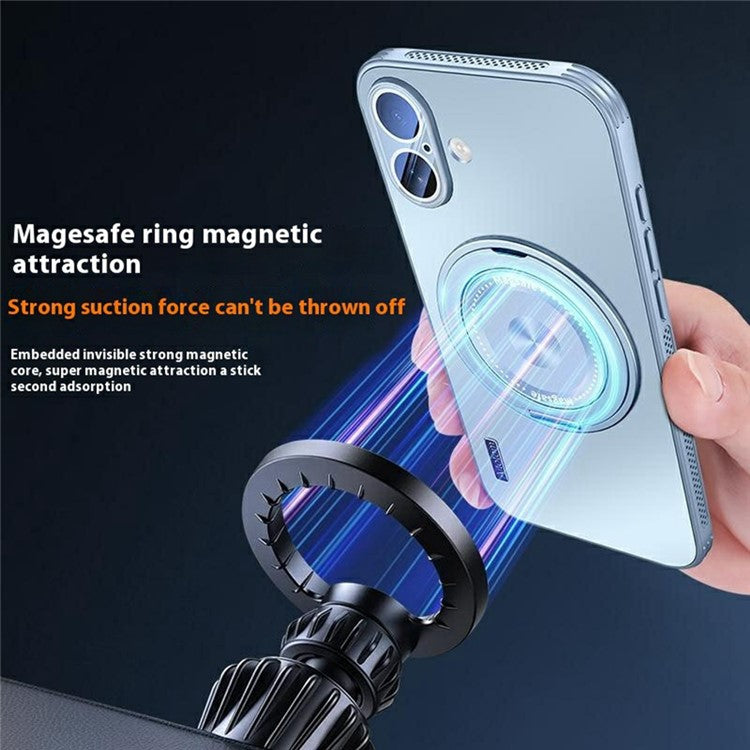 For iPhone 16 Case Compatible with MagSafe Kickstand TPU+PC Heat Dissipation Phone Cover - Black