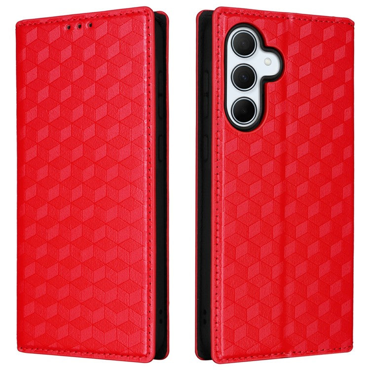 For Samsung Galaxy A36 5G Wallet Case Rhombus Imprinted Leather Phone Cover - Red