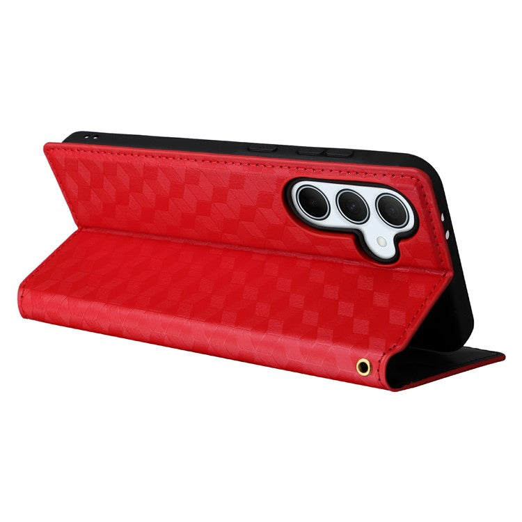 For Samsung Galaxy A36 5G Wallet Case Rhombus Imprinted Leather Phone Cover - Red