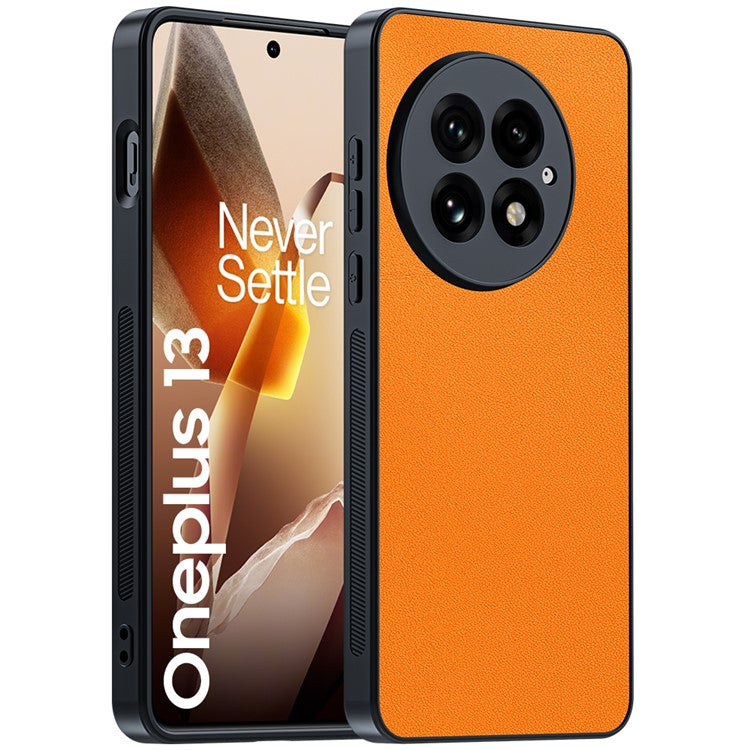 For OnePlus 13 Case PU Leather Coated PC+TPU Anti-Drop Phone Cover - Orange