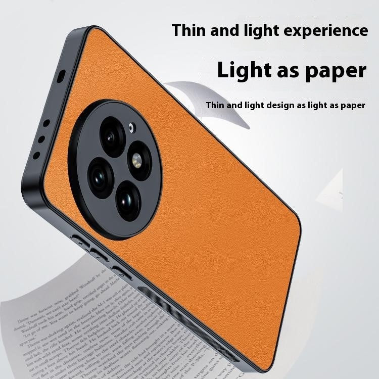 For OnePlus 13 Case PU Leather Coated PC+TPU Anti-Drop Phone Cover - Orange