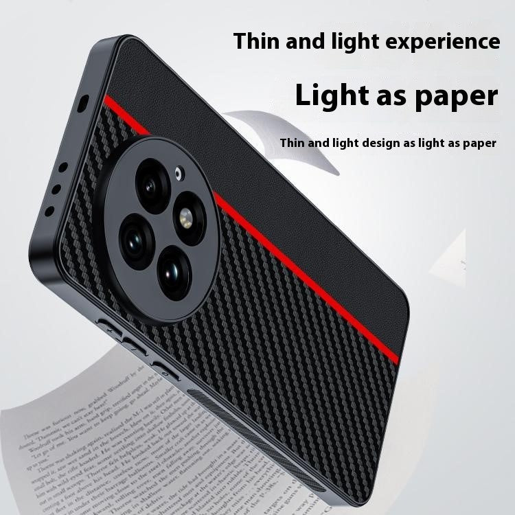 For OnePlus 13 Case Carbon Fiber Texture Ultra Slim PC Phone Cover - Black+Red