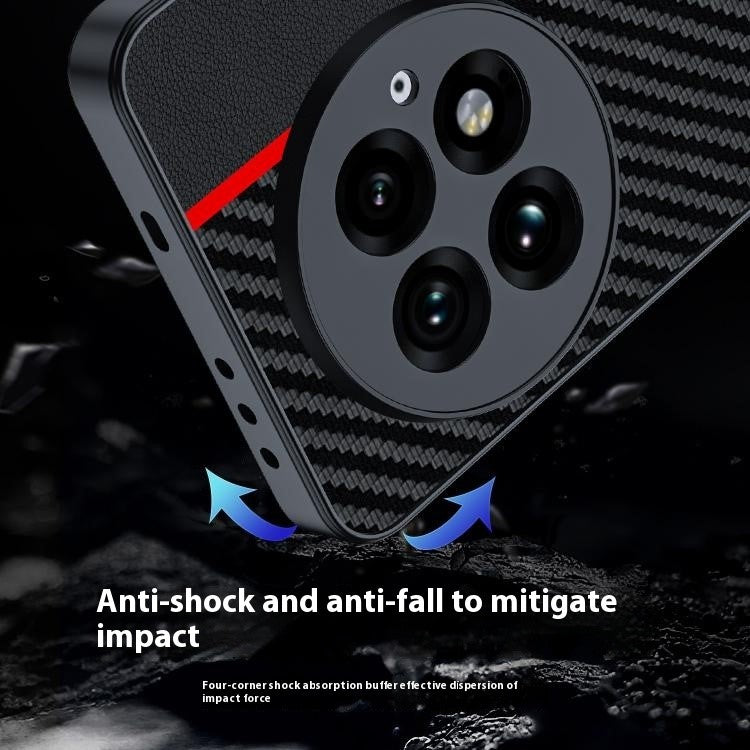 For OnePlus 13 Case Carbon Fiber Texture Ultra Slim PC Phone Cover - Black+Yellow