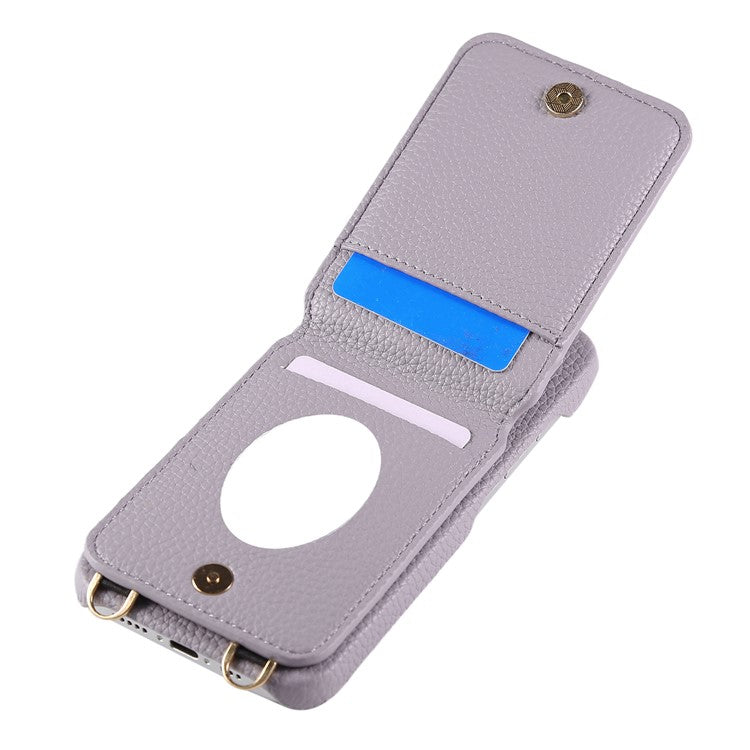 For iPhone 16 Case with Card Holder, Shoulder Strap PC+TPU Ring Kickstand Phone Back Cover - Purplish