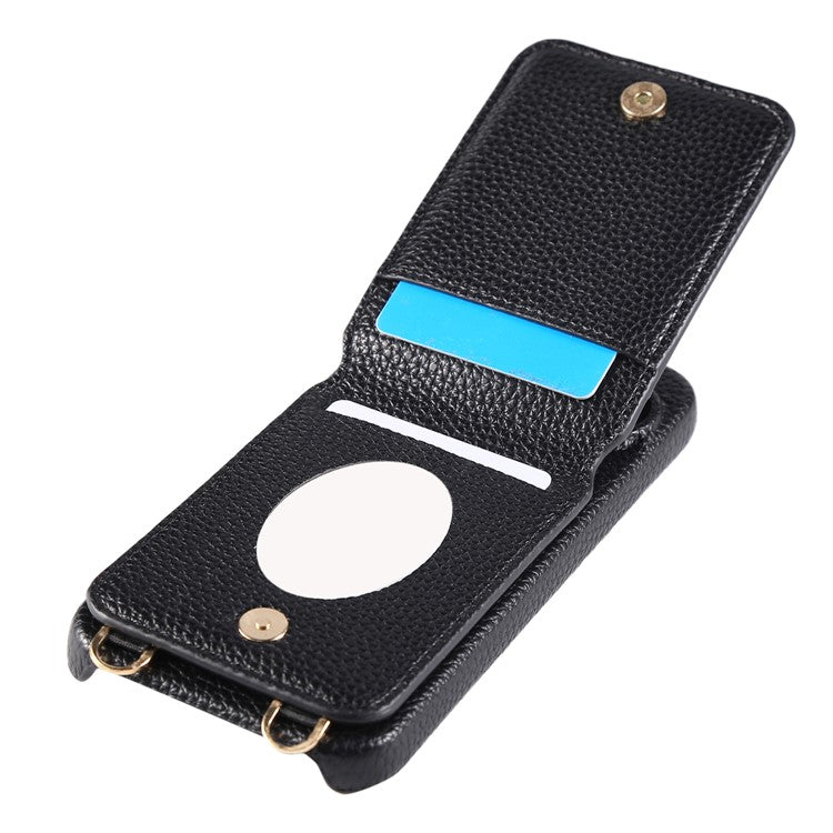 For Google Pixel 9 Case with Card Holder, Shoulder Strap PC+TPU Ring Kickstand Phone Back Cover - Black