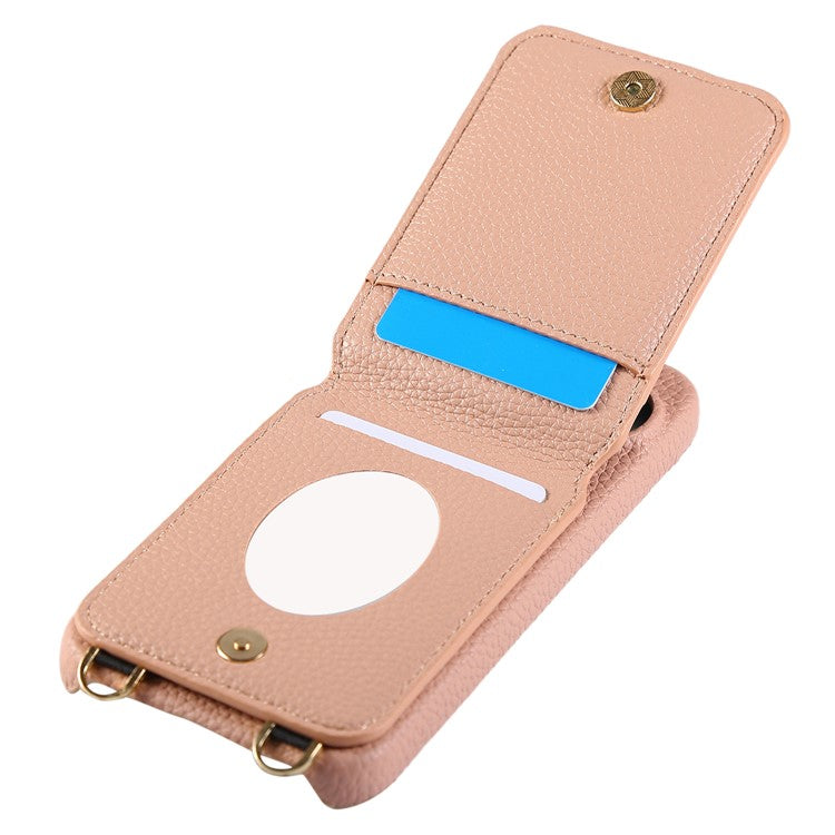 For Google Pixel 9 Case with Card Holder, Shoulder Strap PC+TPU Ring Kickstand Phone Back Cover - Flesh