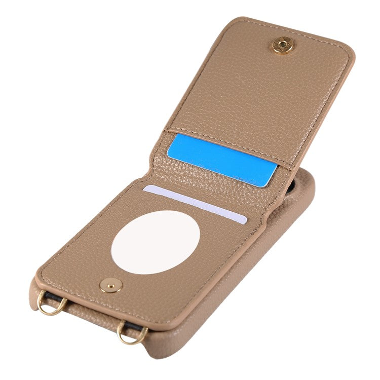 For Google Pixel 9 Case with Card Holder, Shoulder Strap PC+TPU Ring Kickstand Phone Back Cover - Light Tan