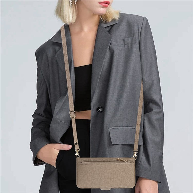 For iPhone 16 Wallet Phone Case Shockproof TPU+PU Leather Flip Cover with Mirror, Strap - Khaki