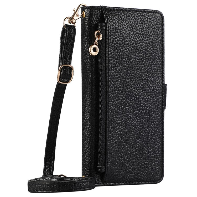 For Google Pixel 8 Pro Wallet Phone Case Shockproof TPU+PU Leather Flip Cover with Mirror, Strap - Black