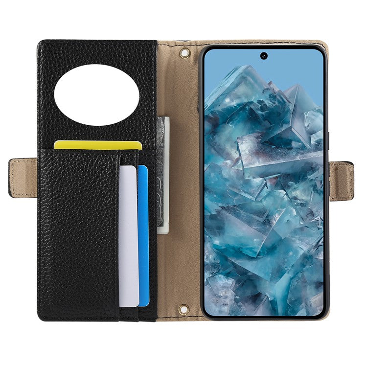 For Google Pixel 8 Pro Wallet Phone Case Shockproof TPU+PU Leather Flip Cover with Mirror, Strap - Black