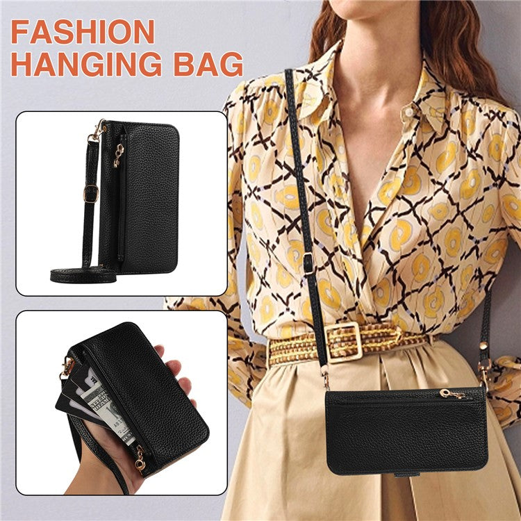 For Google Pixel 8 Pro Wallet Phone Case Shockproof TPU+PU Leather Flip Cover with Mirror, Strap - Black