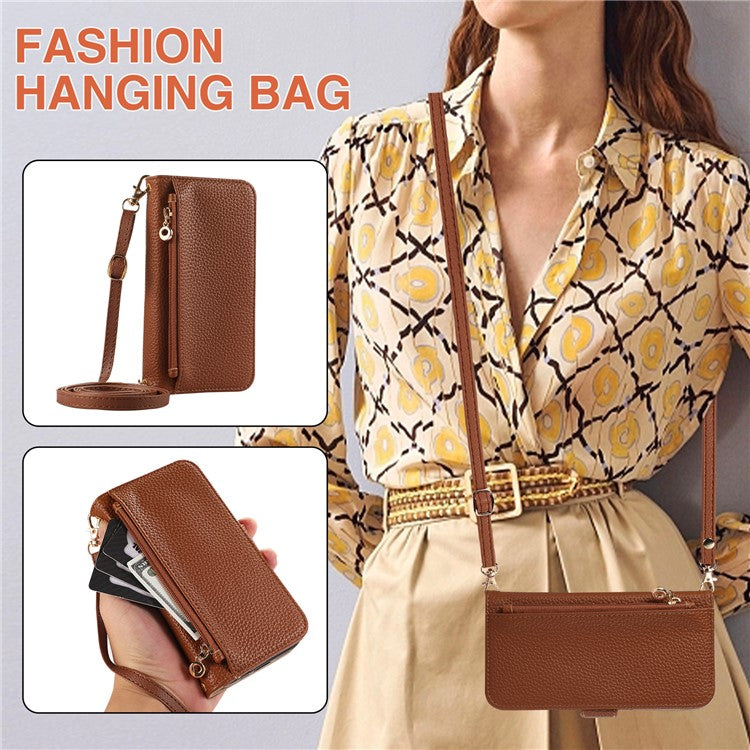 For Google Pixel 8 Pro Wallet Phone Case Shockproof TPU+PU Leather Flip Cover with Mirror, Strap - Brown