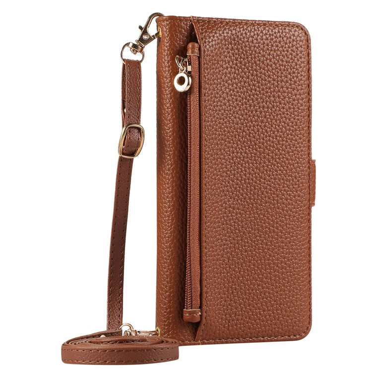 For Google Pixel 8 Pro Wallet Phone Case Shockproof TPU+PU Leather Flip Cover with Mirror, Strap - Brown