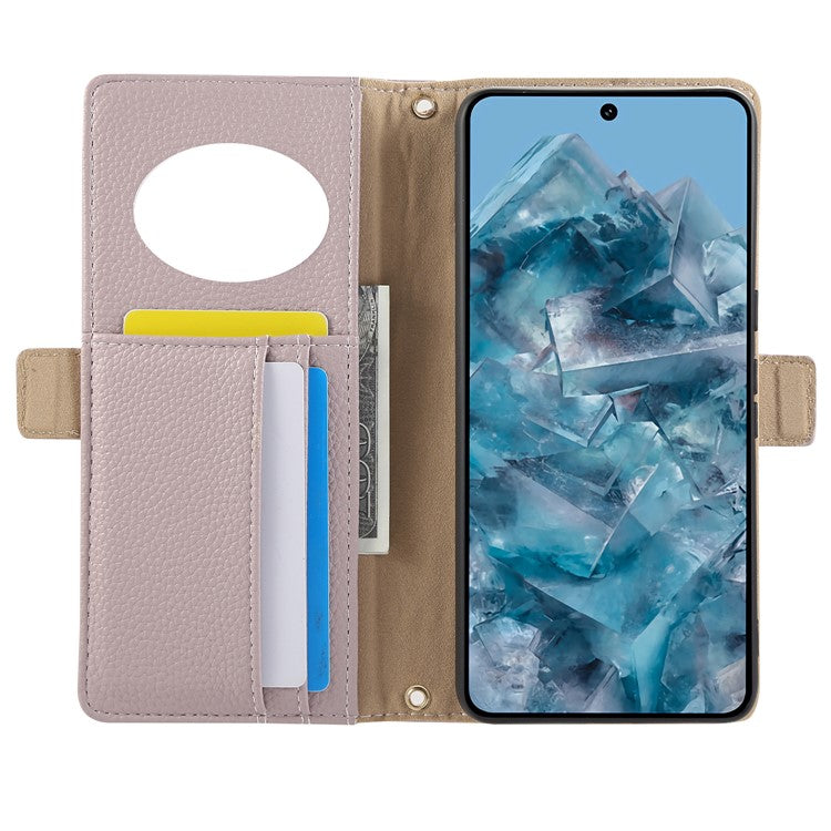 For Google Pixel 8 Pro Wallet Phone Case Shockproof TPU+PU Leather Flip Cover with Mirror, Strap - Purple