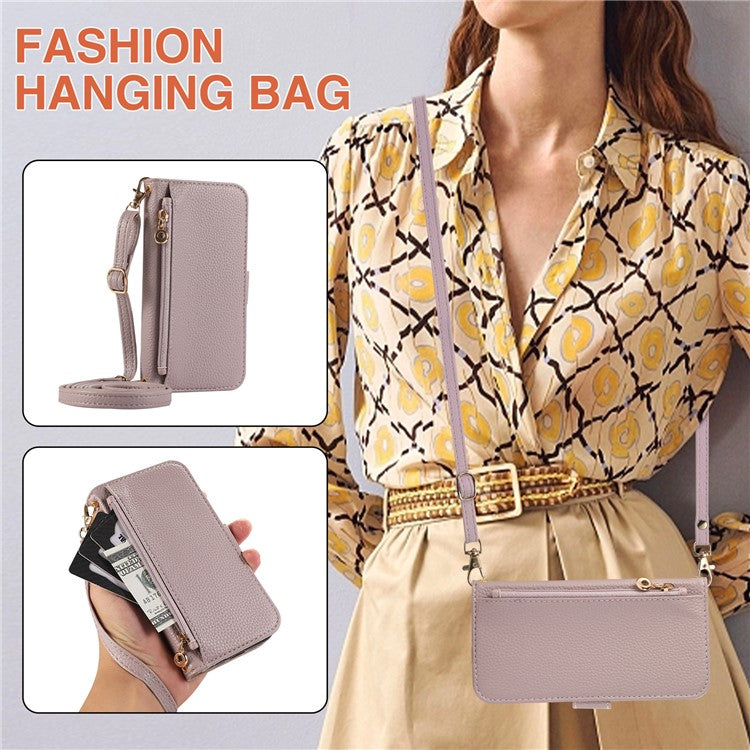 For Google Pixel 8 Pro Wallet Phone Case Shockproof TPU+PU Leather Flip Cover with Mirror, Strap - Purple