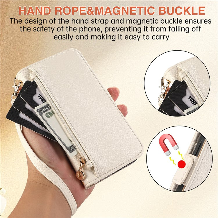 For Google Pixel 8 Pro Wallet Phone Case Shockproof TPU+PU Leather Flip Cover with Mirror, Strap - White