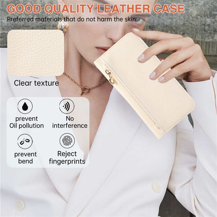 For Google Pixel 8 Pro Wallet Phone Case Shockproof TPU+PU Leather Flip Cover with Mirror, Strap - White