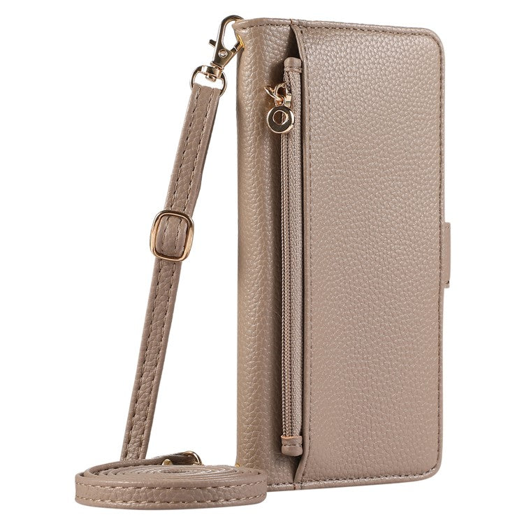 For Google Pixel 8 Pro Wallet Phone Case Shockproof TPU+PU Leather Flip Cover with Mirror, Strap - Khaki