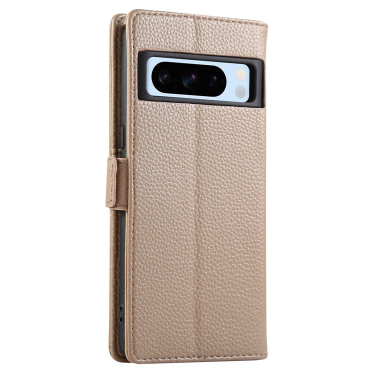 For Google Pixel 8 Pro Wallet Phone Case Shockproof TPU+PU Leather Flip Cover with Mirror, Strap - Khaki