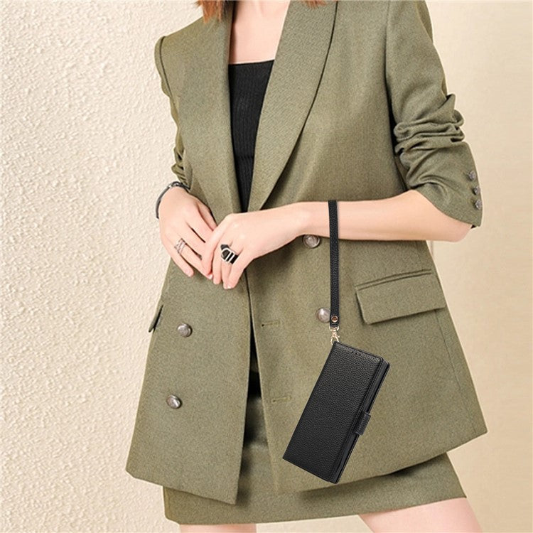 For Google Pixel 7a Leather Case with Card Holder, Straps, Shockproof Wallet Phone Cover - Black