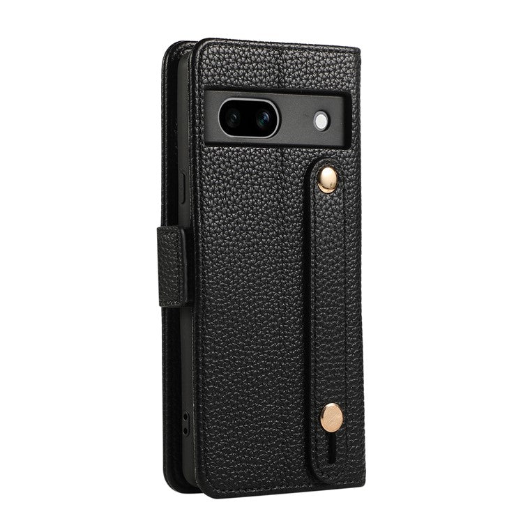 For Google Pixel 7a Leather Case with Card Holder, Straps, Shockproof Wallet Phone Cover - Black
