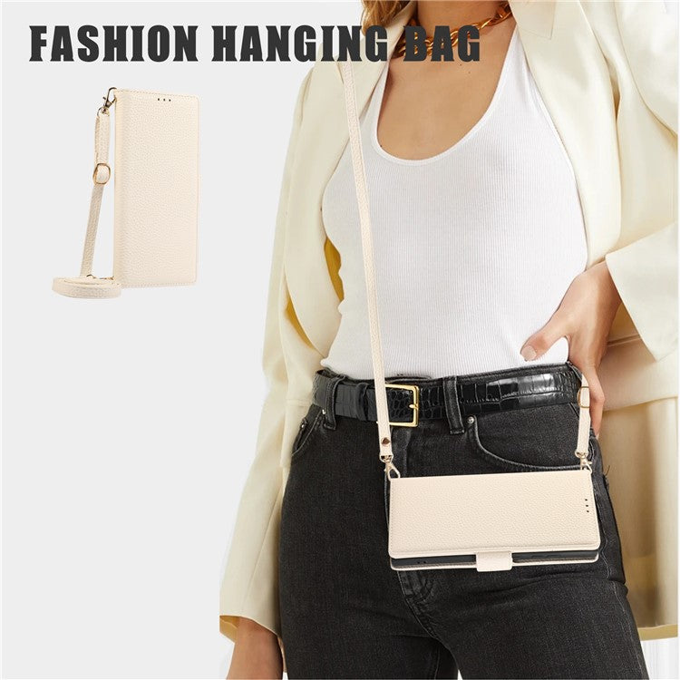 For Google Pixel 7a Leather Case with Card Holder, Straps, Shockproof Wallet Phone Cover - Beige