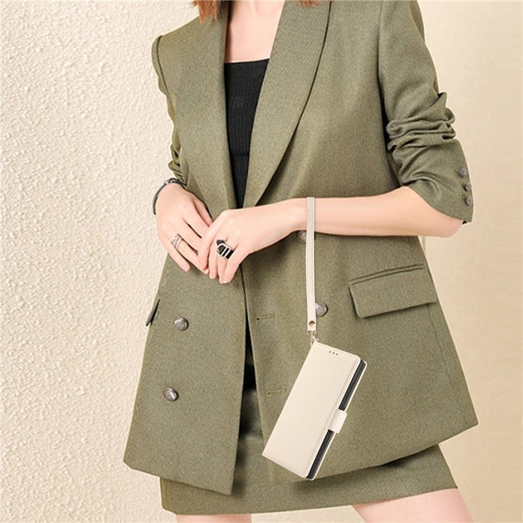 For Google Pixel 7a Leather Case with Card Holder, Straps, Shockproof Wallet Phone Cover - Beige